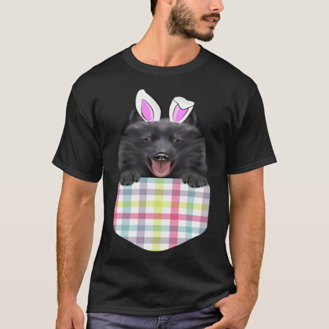 T-shirt Lapin Chien Schipperke à Carreaux de Pâques Dans u (Devant)