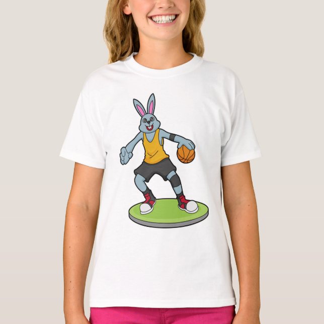 T-shirt Lapin comme joueur de basket-ball avec basket-ball (Devant)