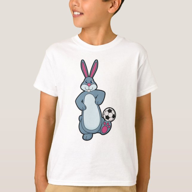 T-shirt Lapin comme joueur de football avec balle de footb (Devant)