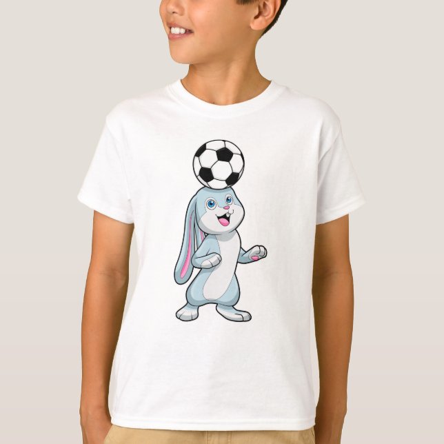 T-shirt Lapin comme joueur de football avec balle de footb (Devant)