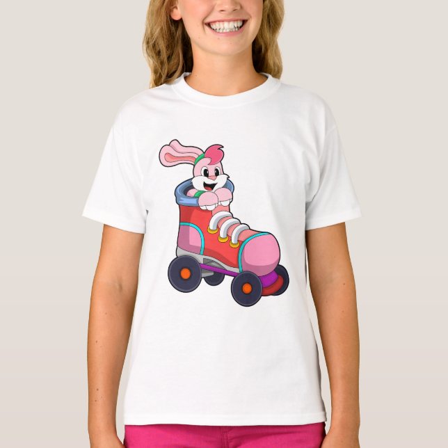 T-shirt Lapin comme Patineur Inline avec Patins Inline (Devant)