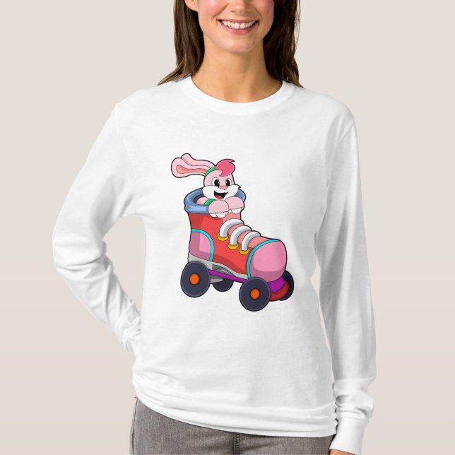 T-shirt Lapin comme Patineur Inline avec Patins Inline (Devant)