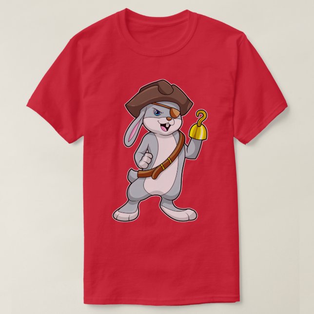 T-shirt Lapin comme pirate avec crochet main casquette pir (Design devant)