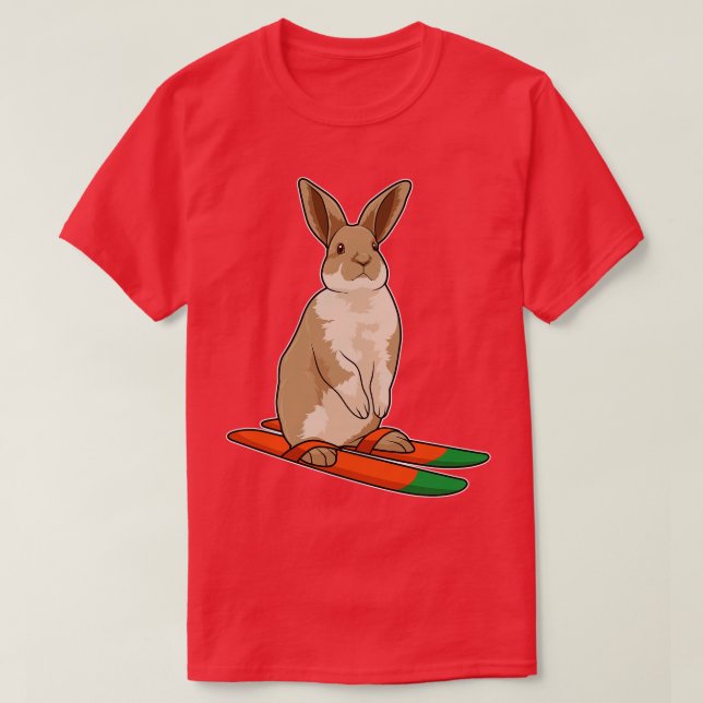 T-shirt Lapin comme skieur avec ski (Design devant)