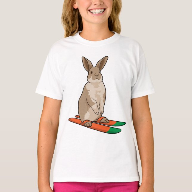 T-shirt Lapin comme skieur avec ski (Devant)