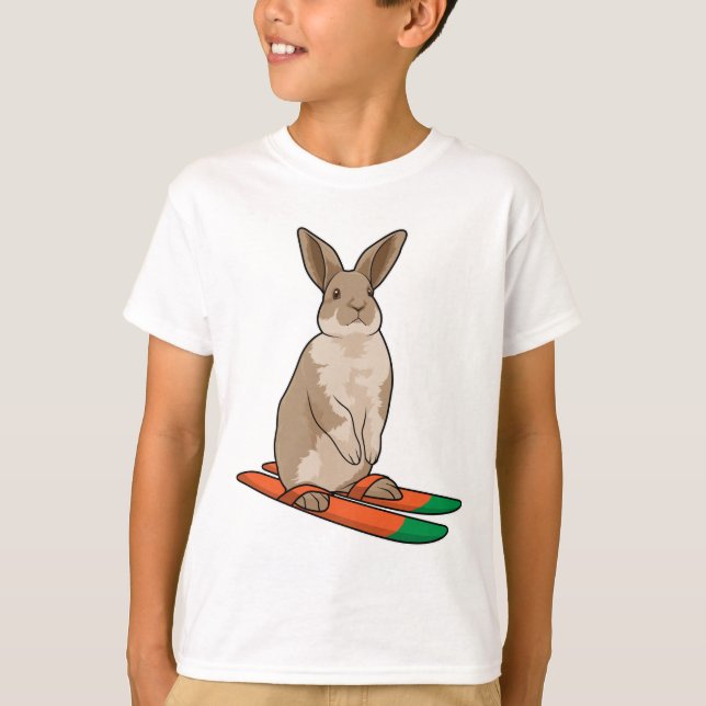T-shirt Lapin comme skieur avec ski (Devant)