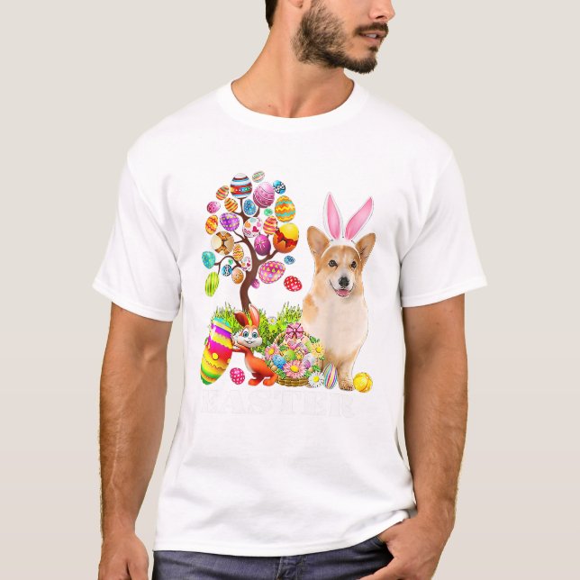 T-shirt Lapin Corgi Chien Joyeuses Pâques Œufs (Devant)