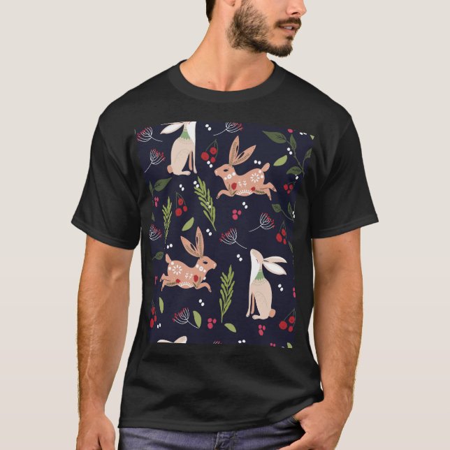 T-shirt Lapin d'art populaire scandinave (Devant)