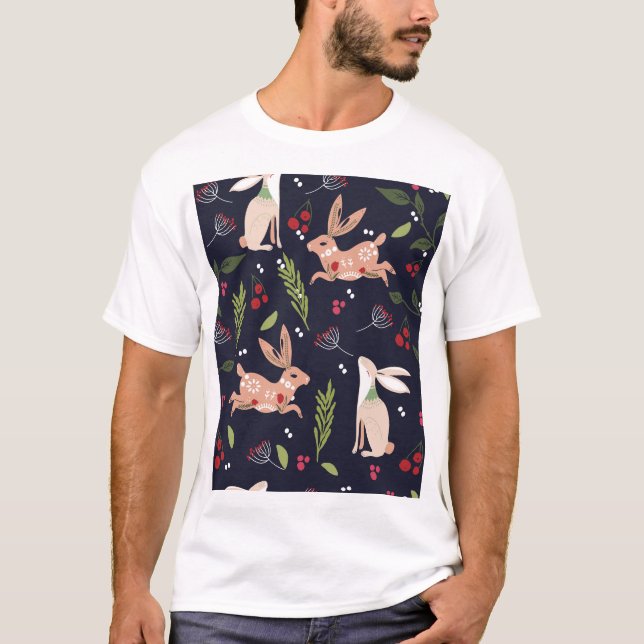 T-shirt Lapin d'art populaire scandinave (Devant)