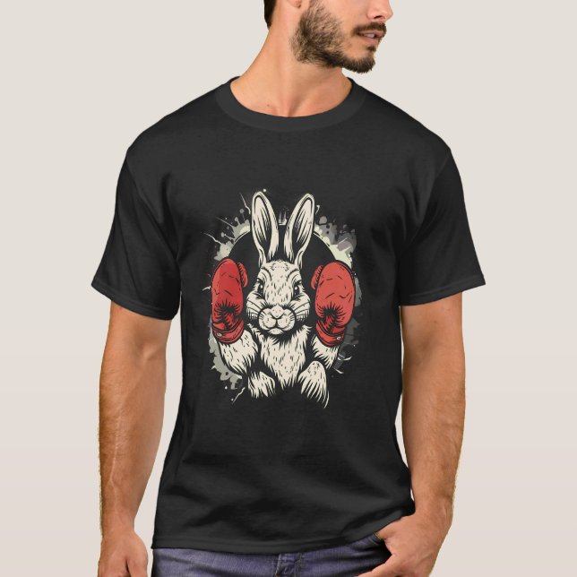 T-shirt Lapin de boxe avec gants de boxe Kickboxing Drôle  (Devant)