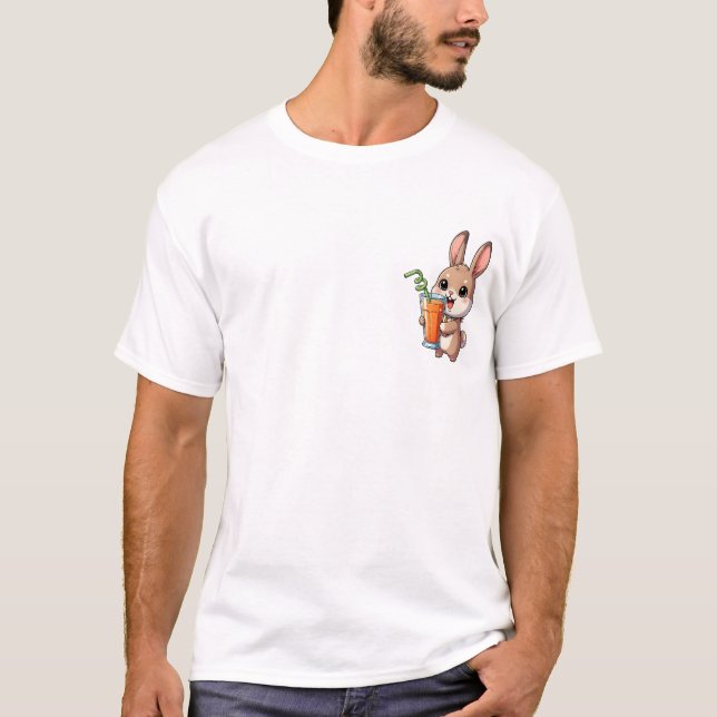 T-shirt Lapin de dessin animé adorable tenant du jus d'ora (Devant)