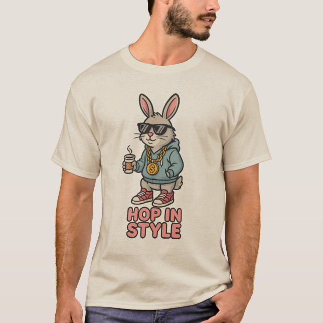 T-shirt Lapin de goutte - Hop dans le style Cool de dessin (Devant)