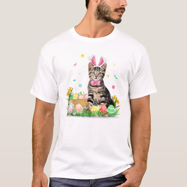 T-shirt Lapin de jour de Pâques de chat oeufs (Devant)