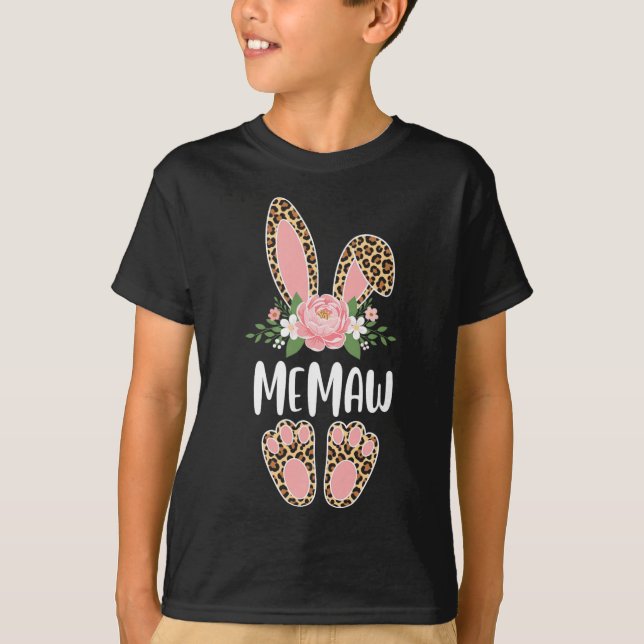 T-shirt Lapin de Memaw léopard floral Joyeuses Pâques Prin (Devant)