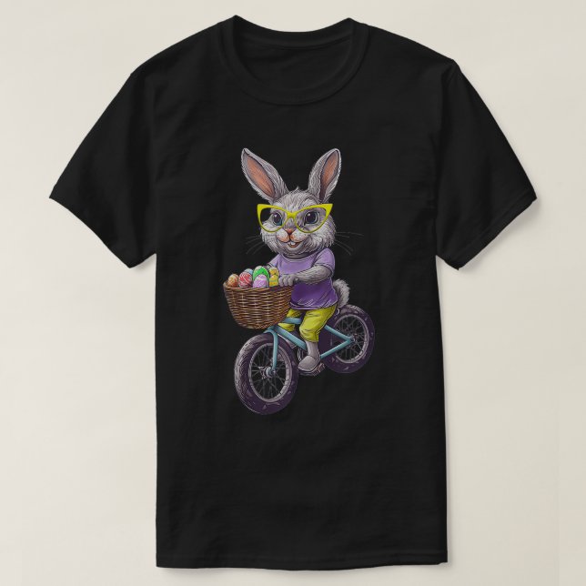 T-shirt Lapin de Pâques à cheval vélo Happy Eg de Pâques (Design devant)