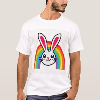 T-shirt lapin de pâques avec arc en ciel