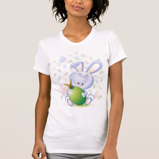 T-shirt Lapin de Pâques avec l'oeuf et les fleurs (Devant)
