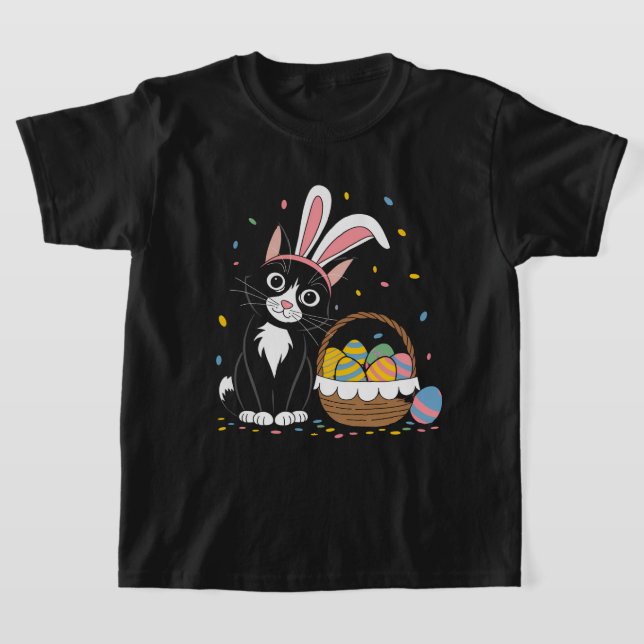 T-shirt Lapin de Pâques Chat Noir Smoking Oreilles de Lapi (Poser)