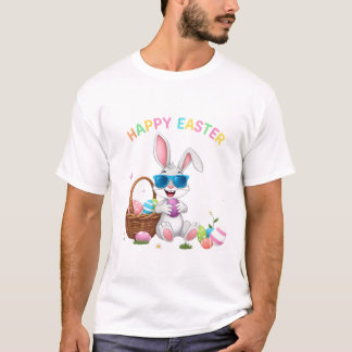 T-shirt Lapin de Pâques cool Dabbing avec des oeufs coloré