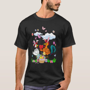 T-shirt Lapin de Pâques Couple Fleurs Poules Journée Cœurs