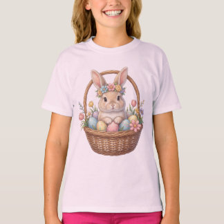 T-shirt Lapin de Pâques Couronne Florale dans un Panier av