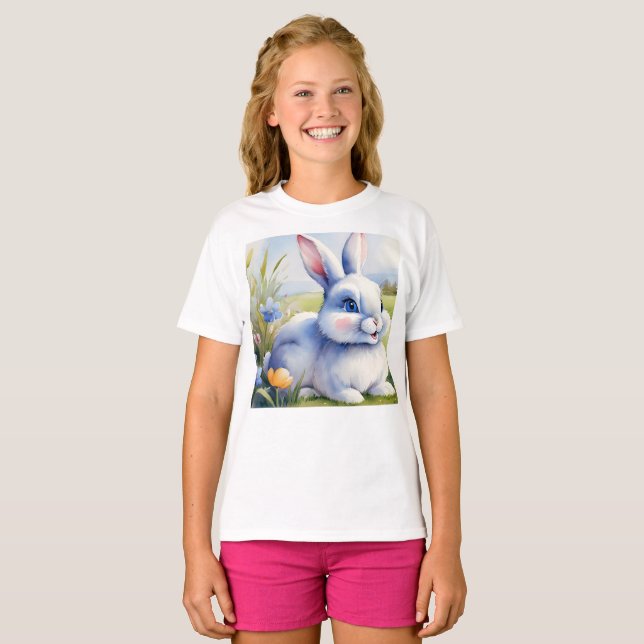 T-shirt Lapin de Pâques dans un jardin, Pâques (Devant entier)