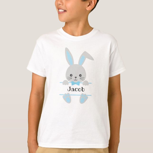 T-shirt Lapin de Pâques de garçon avec le nom (Devant)