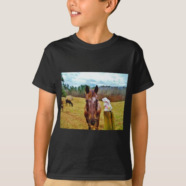 T-shirt Lapin de Pâques et cheval Brown (Devant)