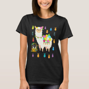 T-shirt Lapin de Pâques heureux lama avec panier d'oeufs d