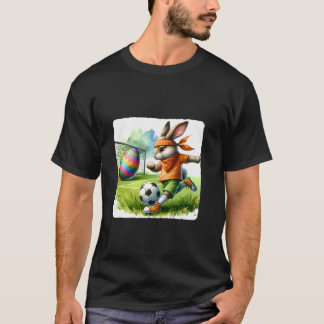 T-shirt Lapin De Pâques Jouant Au Football Avec Un Oeuf Fe