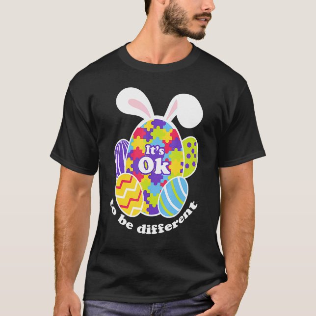 T-shirt Lapin de Pâques mignon puzzle oeuf autisme (Devant)
