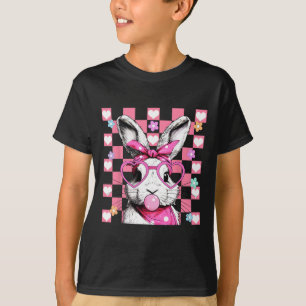 T-shirt Lapin de Pâques Mignon Visage Gles Fille Damier He