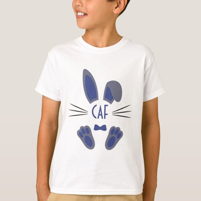 T-shirt Lapin de Pâques personnalisé monogramme en bleu (Devant)