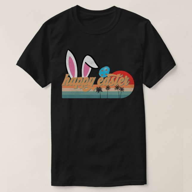 T-shirt Lapin de Pâques rétro joyeux avec design de palmie (Design devant)