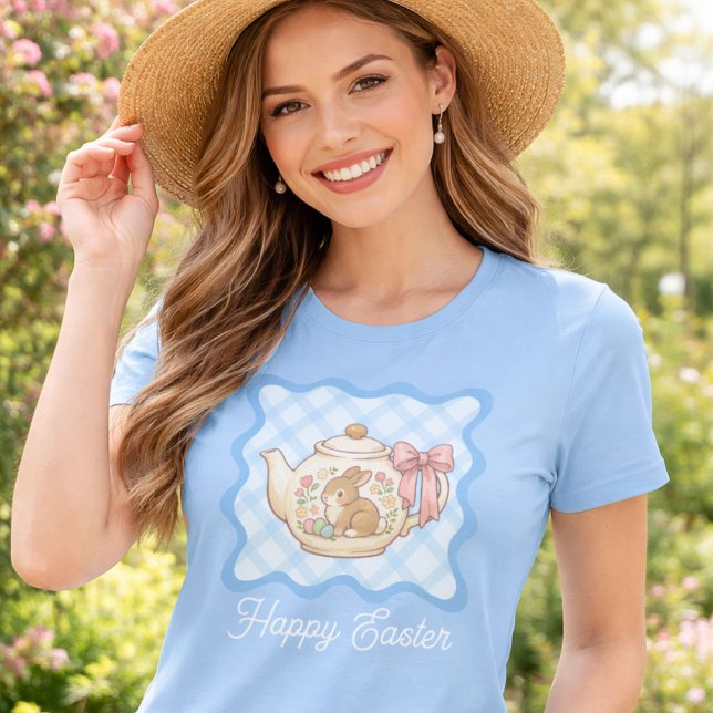 T-shirt Lapin de Pâques Théière Gingham  (Créateur téléchargé)