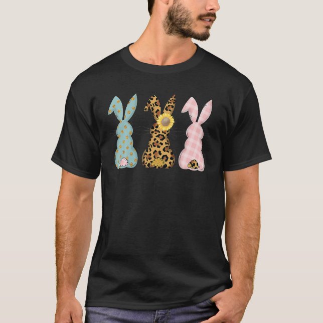 T-shirt Lapin de Pâques Trio Rabbit Leopard Matching migno (Devant)