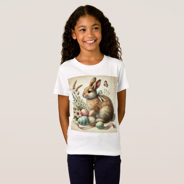 T-Shirt Lapin de Pâques vintage oeuf aquarelle (Devant entier)