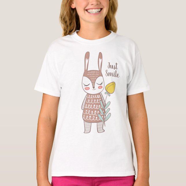 T-shirt Lapin de printemps avec une fleur jaune, adorable (Devant)