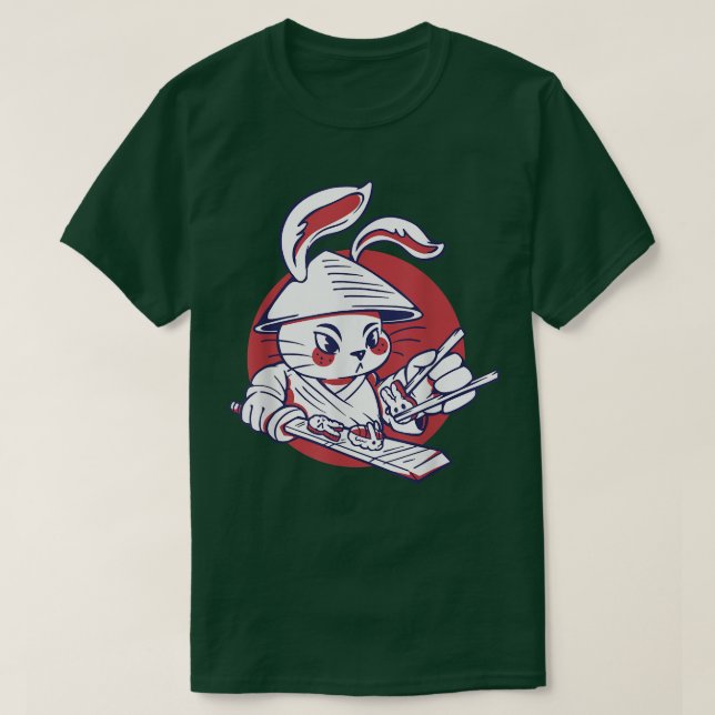 T-shirt Lapin de Samurai faisant du sushi (Design devant)