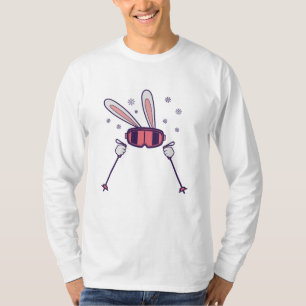 T-shirt Lapin de ski avec bâtons de ski et lunettes de ski