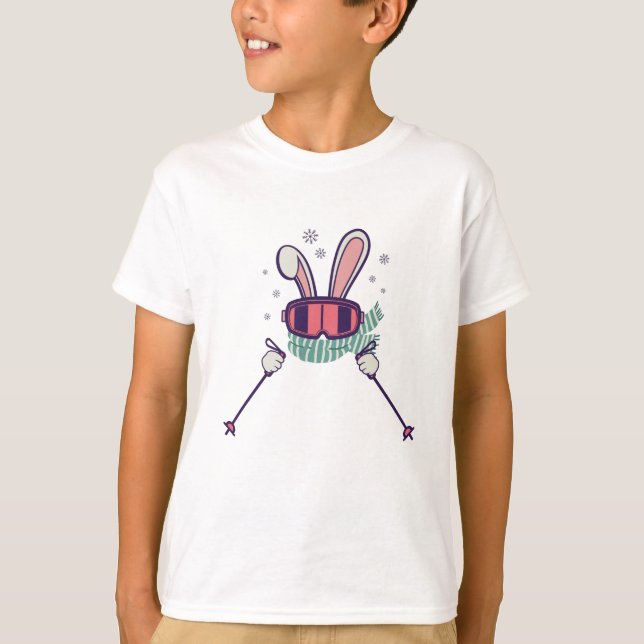 T-shirt Lapin de ski avec bâtons de ski et lunettes de ski (Devant)