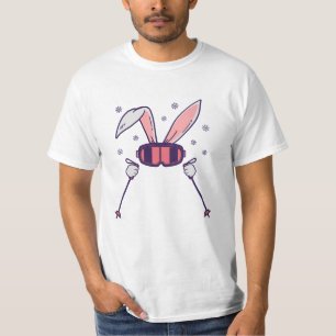 T-shirt Lapin de ski avec bâtons de ski et lunettes de ski