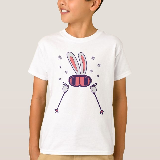 T-shirt Lapin de ski avec bâtons de ski et lunettes de ski (Devant)