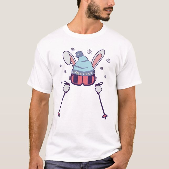 T-shirt Lapin de ski avec bâtons de ski lunettes de ski ca (Devant)
