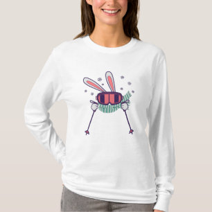 T-shirt Lapin de ski avec bâtons de ski lunettes de ski et