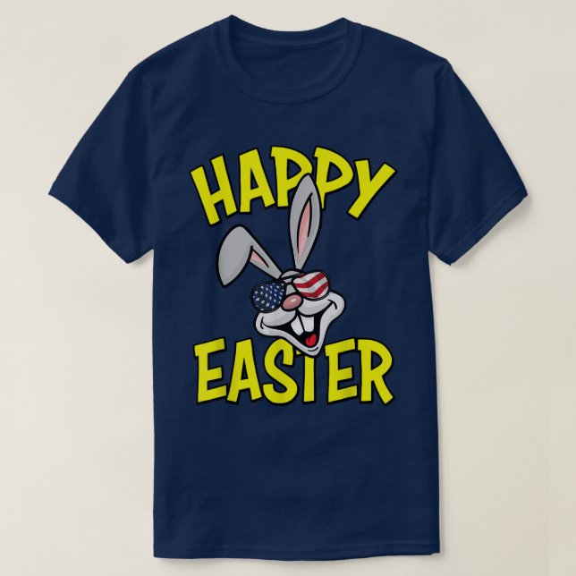 T-shirt Lapin drôle avec lunettes de soleil drapeau améric (Design devant)