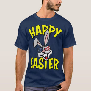 T-shirt Lapin drôle avec lunettes de soleil drapeau améric