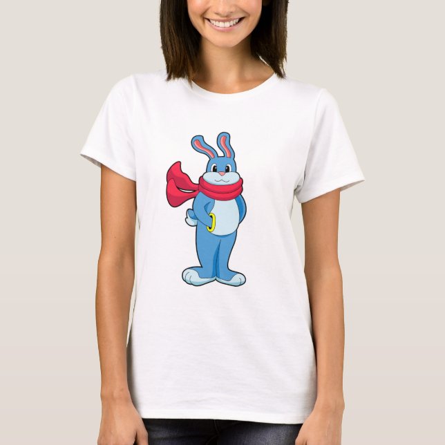 T-shirt Lapin en hiver avec Écharpe (Devant)