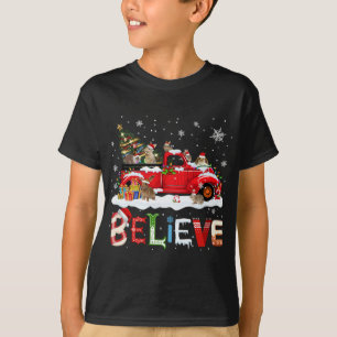 T-shirt Lapin équitation Camion Rouge Arbre de Noël Croire