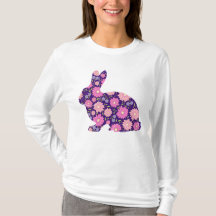 lapin et fleurs de lapin rose rétro